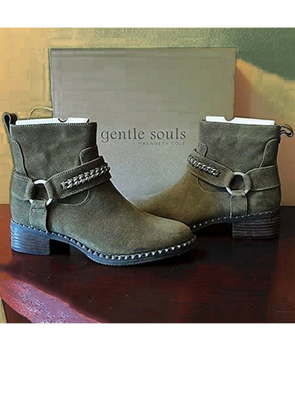 Gentle Souls/K. Cole Genuine Leather Suede - Olive Green Ankle Boots - NIB!